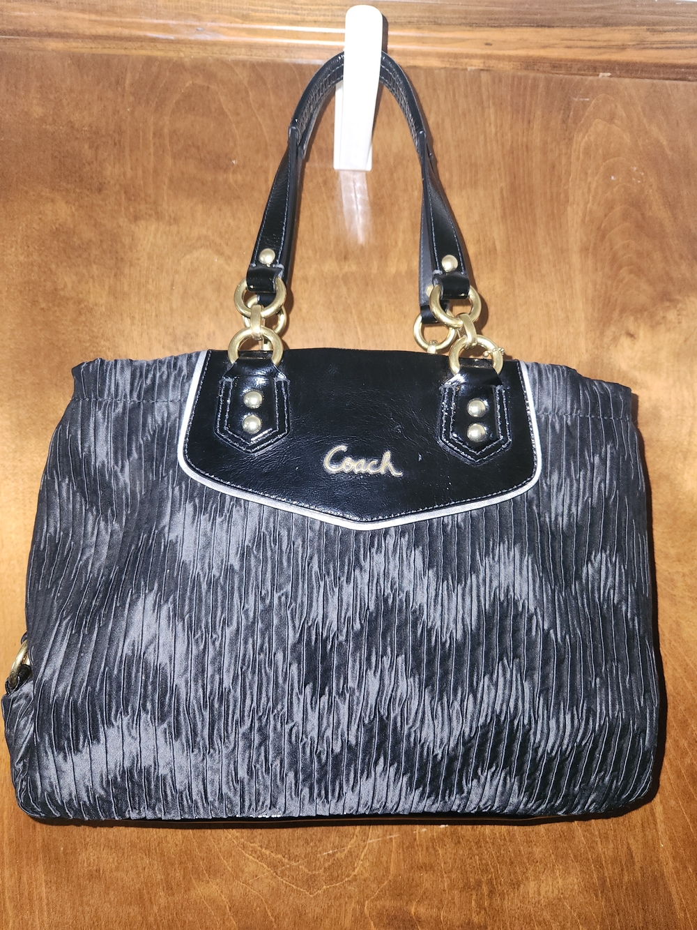 Coach Ashley Pleated Tote Bag with Gold Hardware